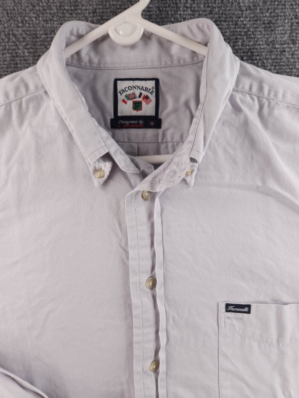 Faconnable Gray XL Cotton Button-Down Long Sleeve Mens Pocket Shirt Adult